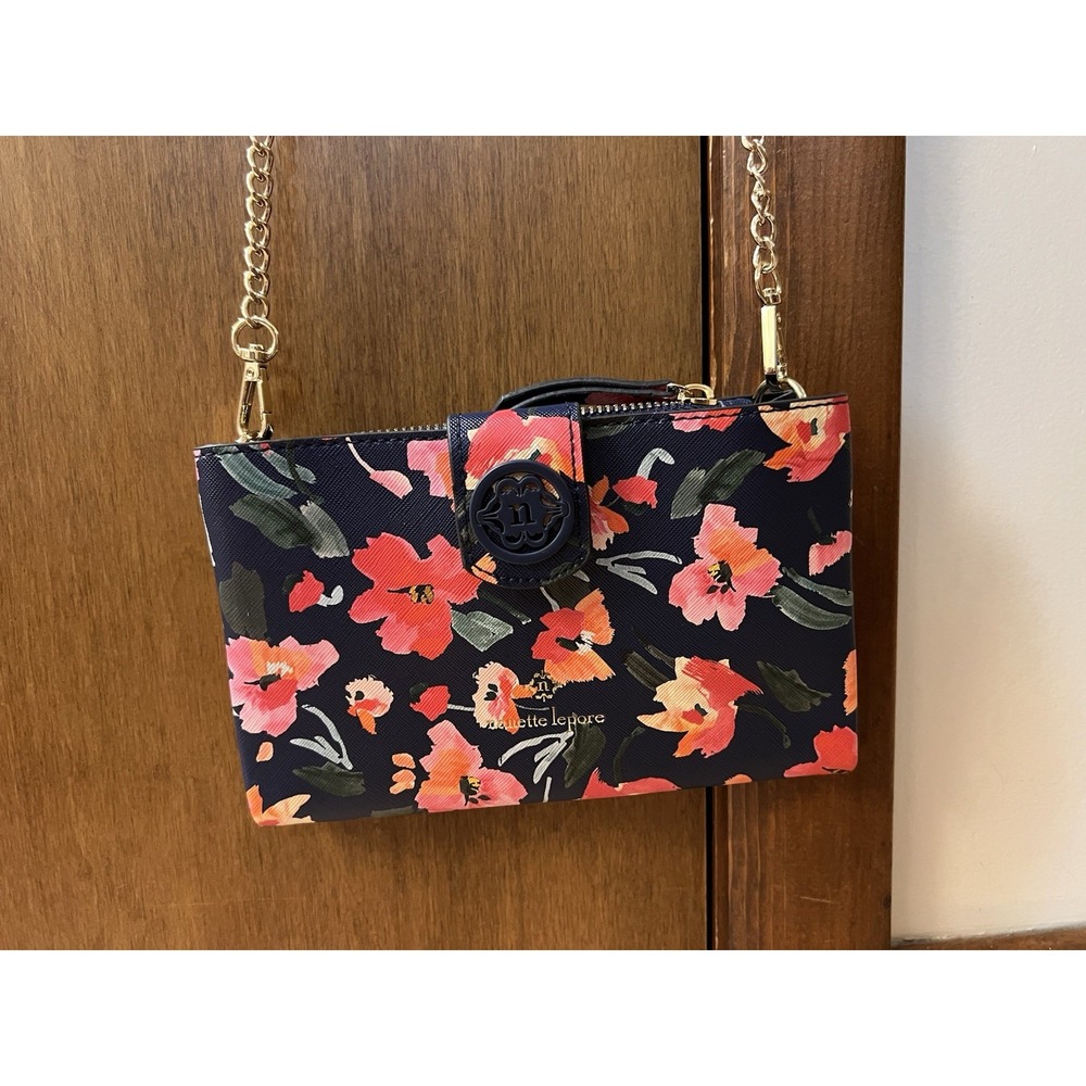 Nanette Lepore Francine Small Navy Floral Crossbody Wristlet Veganβ Leather
